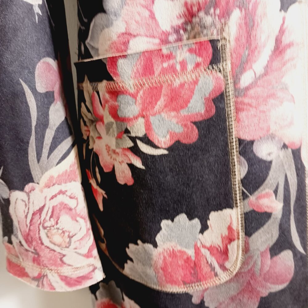 Solitaire, Anthropologie, Faux Suede Open Long Jacket, Gray/Brown w/ Floral, MED - Picture 10 of 16